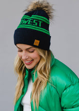 Load image into Gallery viewer, Navy &amp; Green Midwest Pom Knit Toboggan Hat
