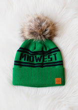 Load image into Gallery viewer, Green &amp; Navy Midwest Pom Knit Toboggan Hat
