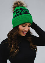 Load image into Gallery viewer, Green &amp; Navy Midwest Pom Knit Toboggan Hat
