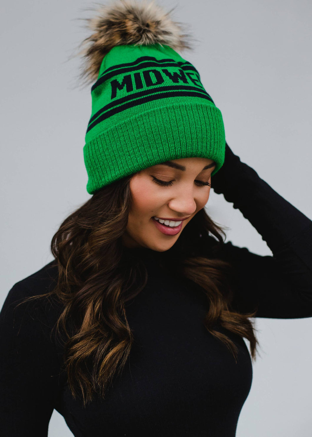 Green & Navy Midwest Pom Knit Toboggan Hat