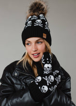 Load image into Gallery viewer, Black Skull Pattern Pom Knit Toboggan Hat
