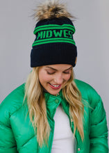 Load image into Gallery viewer, Navy &amp; Green Midwest Pom Knit Toboggan Hat
