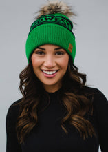 Load image into Gallery viewer, Green &amp; Navy Midwest Pom Knit Toboggan Hat
