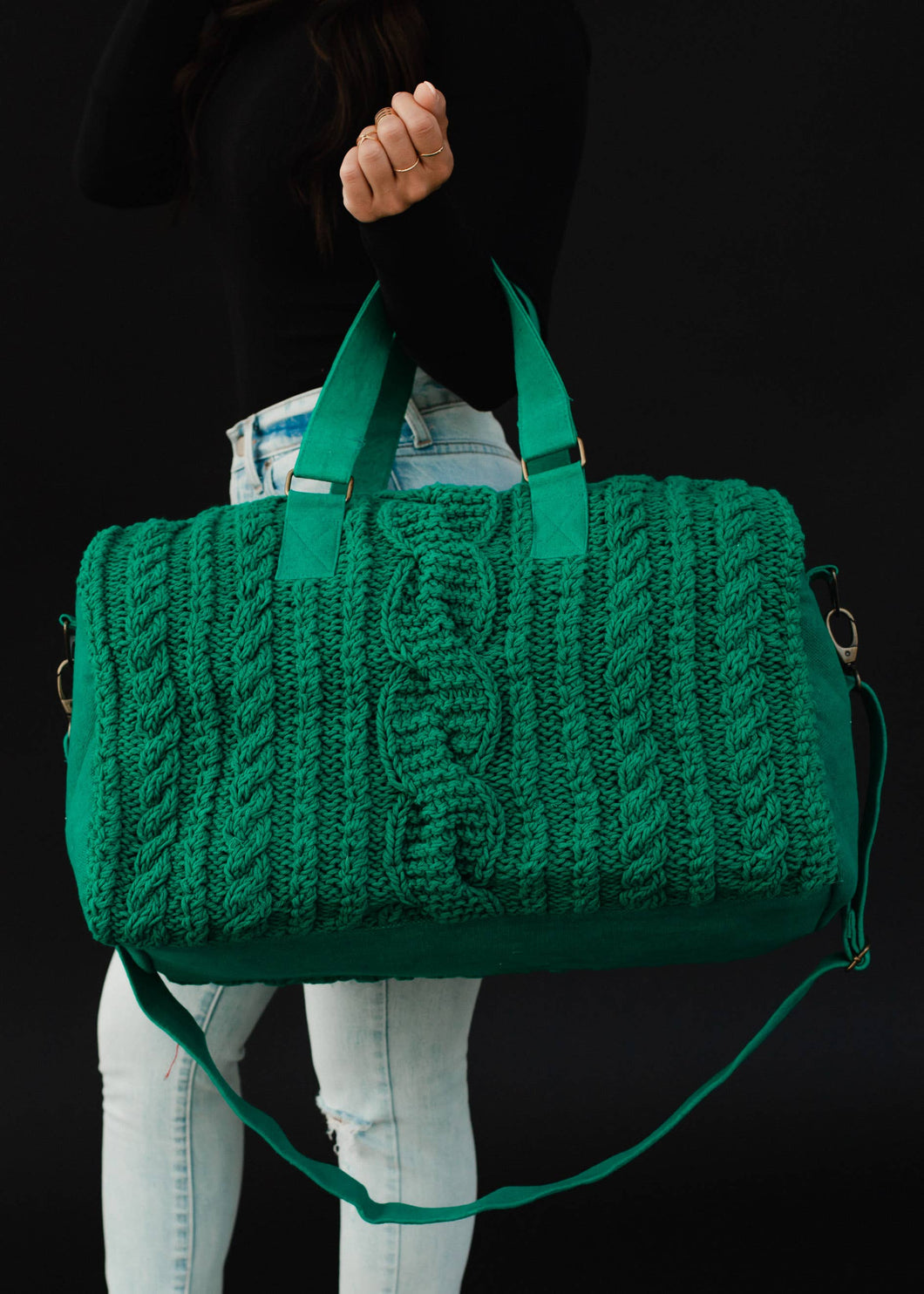 Kelly Green Cable Knit Duffel