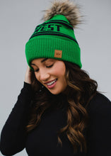 Load image into Gallery viewer, Green &amp; Navy Midwest Pom Knit Toboggan Hat
