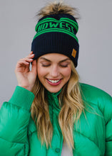 Load image into Gallery viewer, Navy &amp; Green Midwest Pom Knit Toboggan Hat
