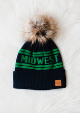 Load image into Gallery viewer, Navy &amp; Green Midwest Pom Knit Toboggan Hat
