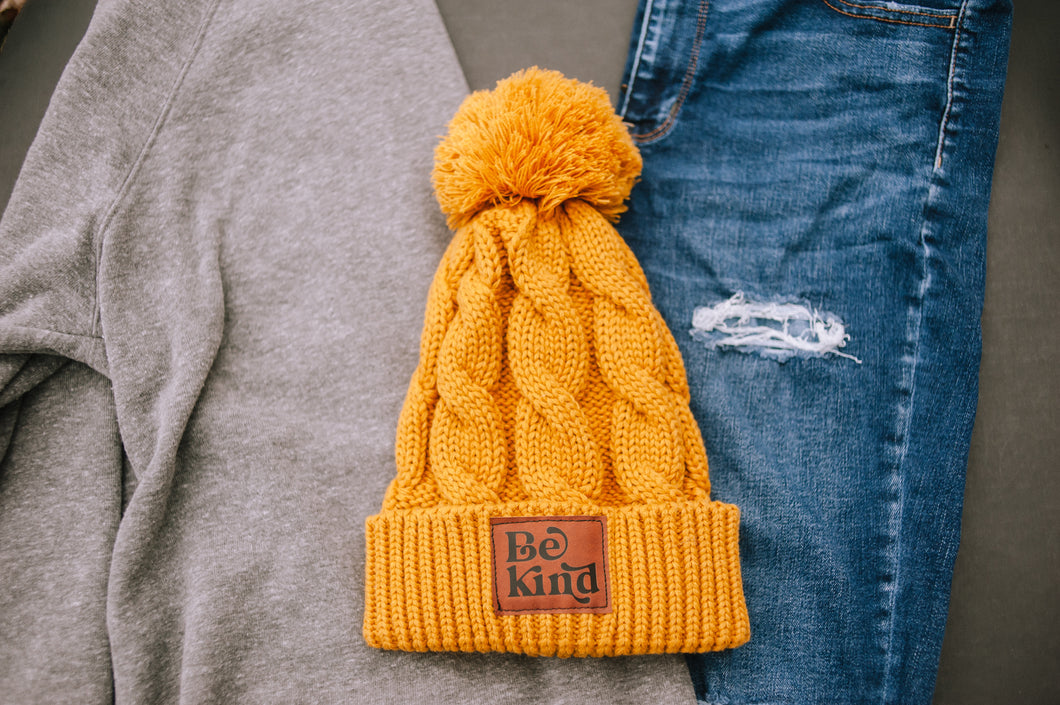 Be Kind Toboggan Winter Hat Mustard